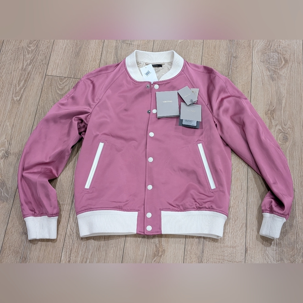 $3590 Mens TOM FORD Shiny Satin Bomber Jacket Fuxia 52 US 42